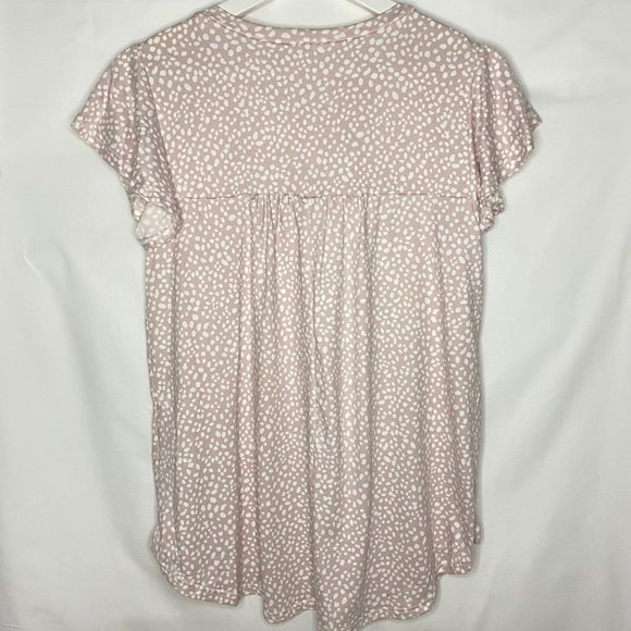 Ruffle Sleeve Round Neck Top- Dusty Rose with white spots - Picture 2 of 7